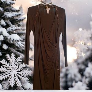 Carmen Marc Valvo Brown Carmen Long Sleeve Dress (XL)